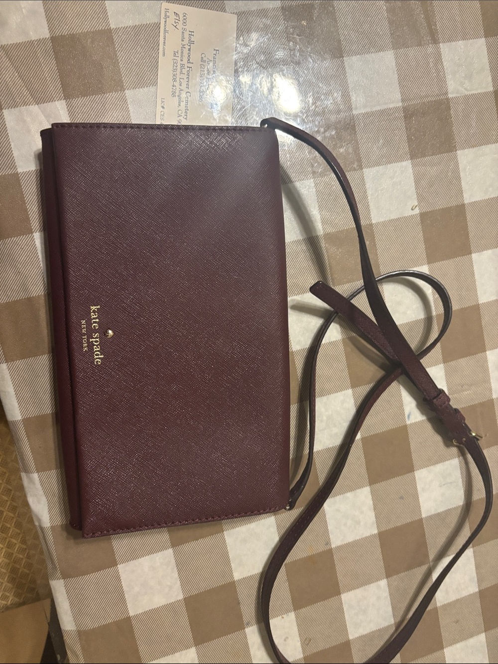 kate spade Burgundy Saffiano Leather Crossbody Wallet